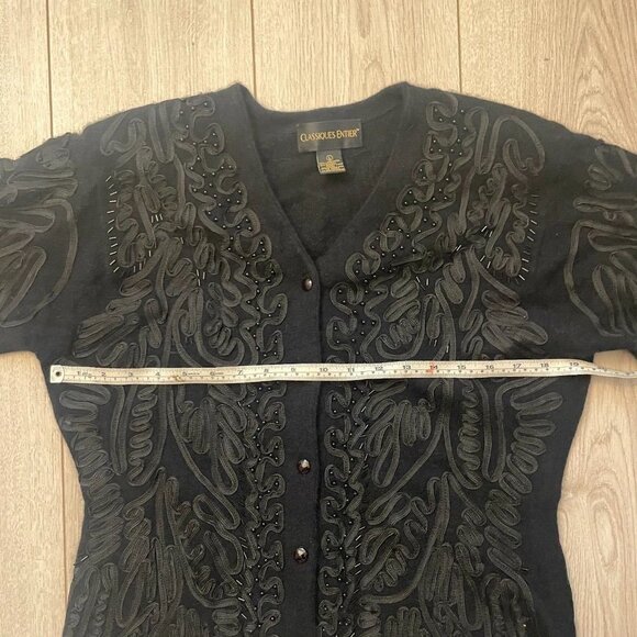 Classiques Entier Button Front Cardigan Sweater Lambwool Embroidered Black Large - Picture 4 of 8